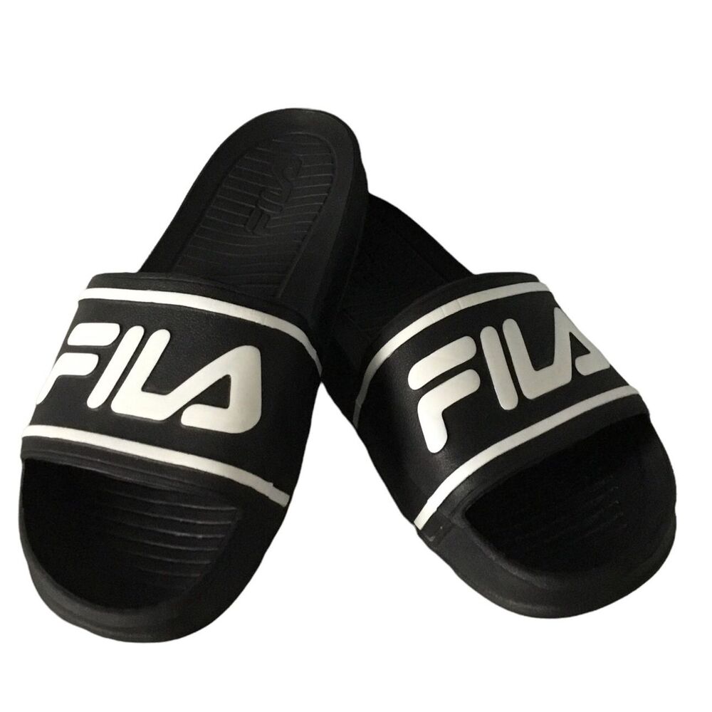 Fila Unisex Slides Athletic Sandal Black With Fila In White Unisex Kids Size 6
